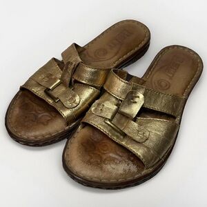 Born Women's Beatrice Gold Comfort Leather Slide Flats Sandals Shoes 6 Metallic